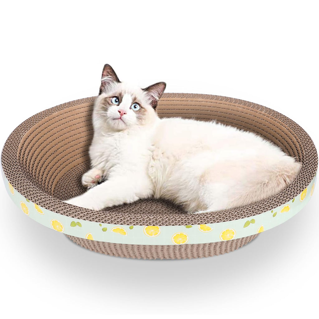 ROMOHOM Oval Large Cat Scratcher Cardboard Bed Lounger Couch, Cat Scratching Board Lounge Box Durable, Corrugated Cat Scratch Pad for Indoor Cats Furniture Protector 19.5" × 15.6" × 4.7"
