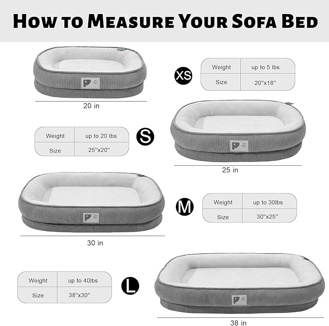 Orthopedic Small Dog Bed,Dog Sofa with Egg Crate Foam Couch Bed with Four-Sided Bolster, Removable Cover & Non-Slip Bottom Grey S