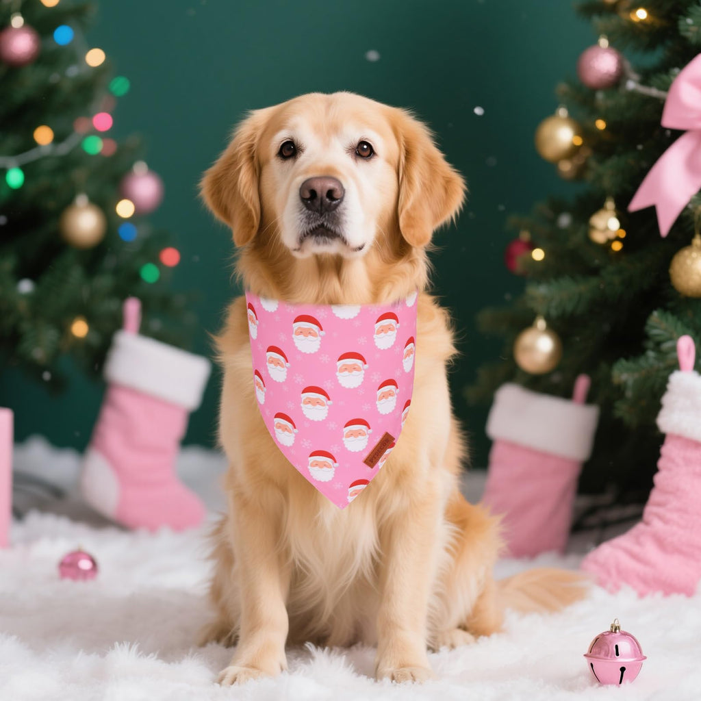 PTDECOR Pink Christmas Dog Bandana, Santa Snowman Pet Scarf, X-Large