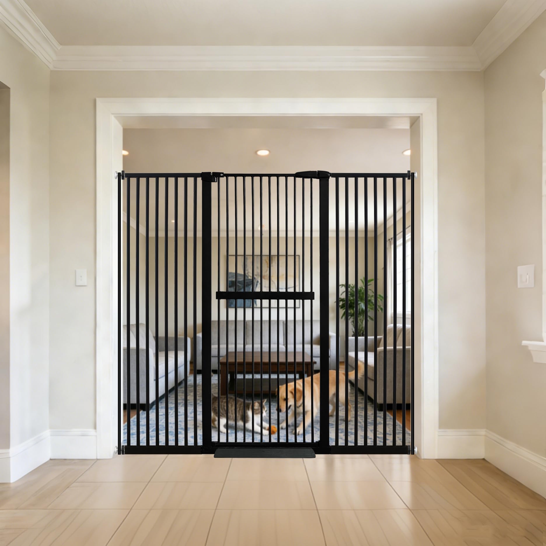 Lumizone 61.02" Extra Tall Pet Gate for Cat Dog 63.39"-67.90" Wide Black