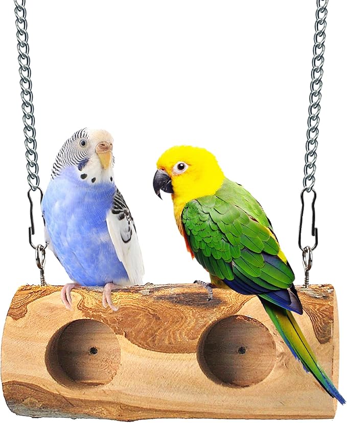 MUYG Natural Parakeet Swing Perch,Wood Bird Swing for Parakeets Hanging Birdcage Toy for Standing and Pecking,Sturdy Parrot Relieve Boredom Toys for Cockatiel Conure Canary Lovebird Finch