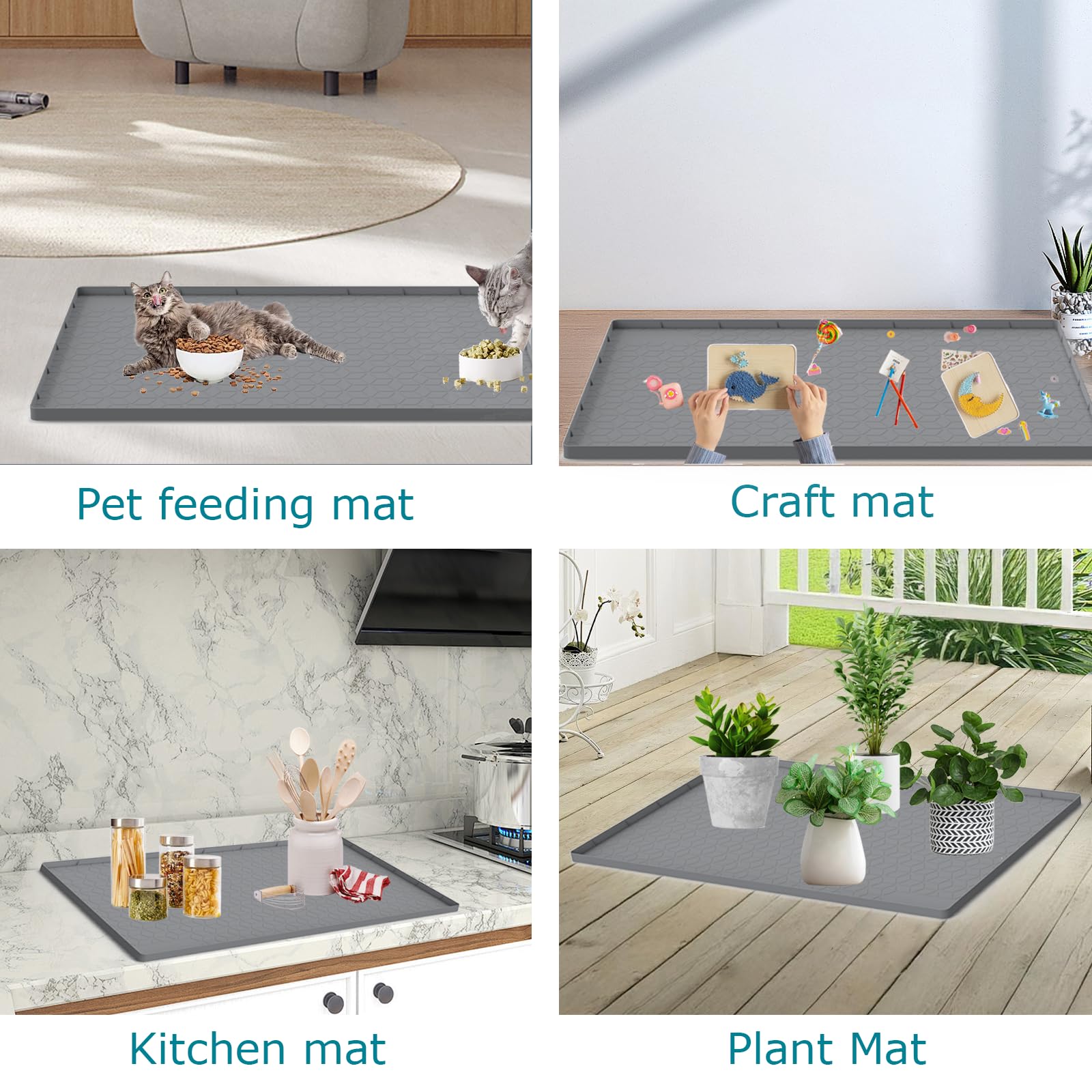 Jacooxi Cat Litter Mat for Litter Box, Silicone Large Cat Litter Trapping Mat - 31x22 in, Waterproof & Non-Slip, Durable & Easy Clean, Gray