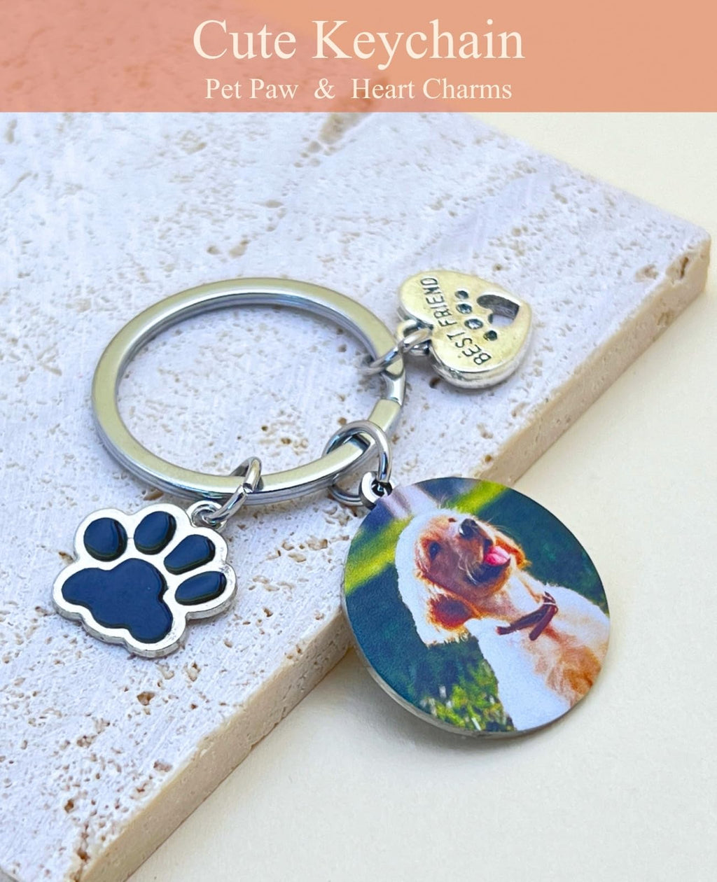 Casmyuni Custom Pet Keychain with Picture Personalized Dog Photo Gifts