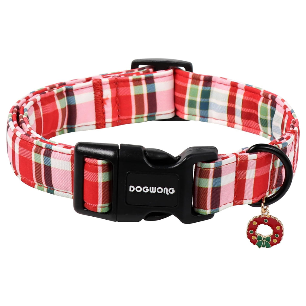 DOGWONG Christmas Dog Collar,Red Plaid Dog Collars, Adjustable Red Checkered Pet Collars Christmas Dog Collar for Small Medium Large Dogs