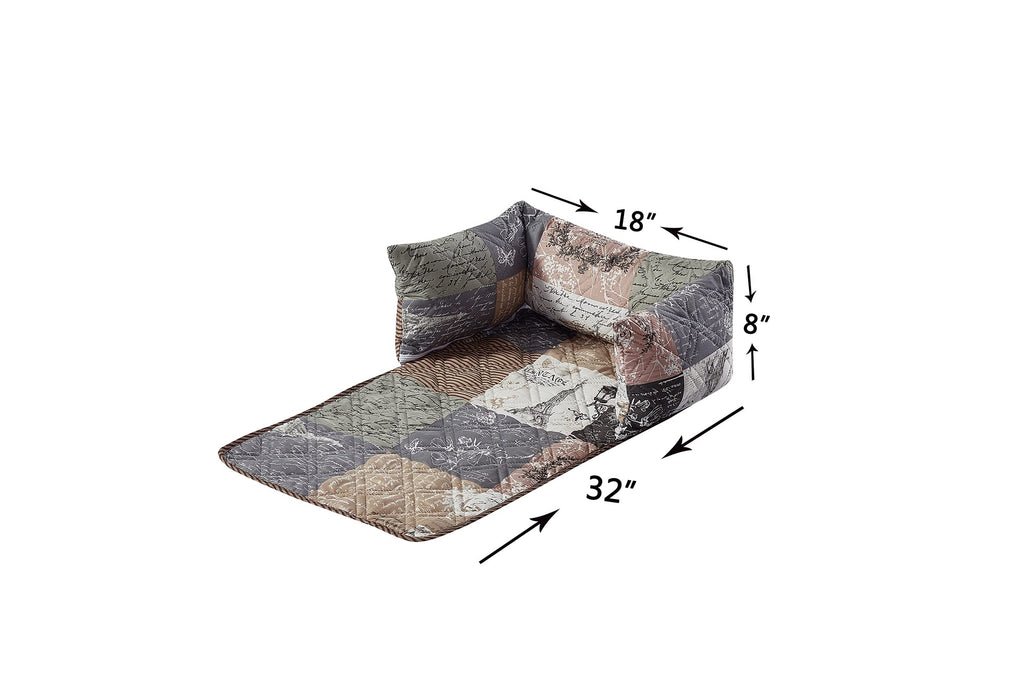 Brilliant Sunshine Latte Grey Paris and Toile Floral Patchwork Pet Sofa Bed, Quilted, Slip Resistant, Washable Couch Protector with Bolster Cushions, Furniture Cover for Dogs, Cats, Small, Latte Grey