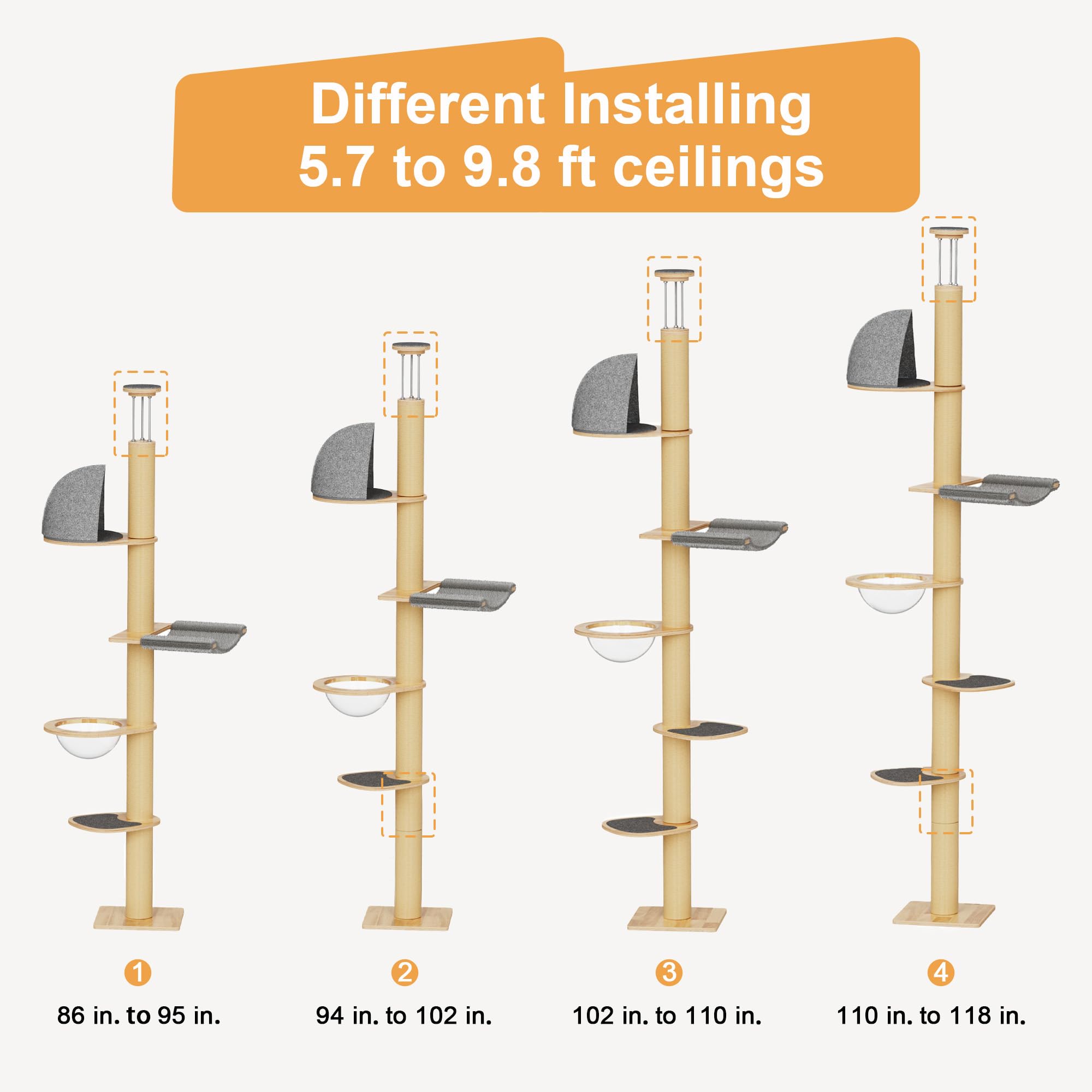 FUKUMARU Floor to Ceiling Cat Tree, 5.7-9.8 ft, 6 Level