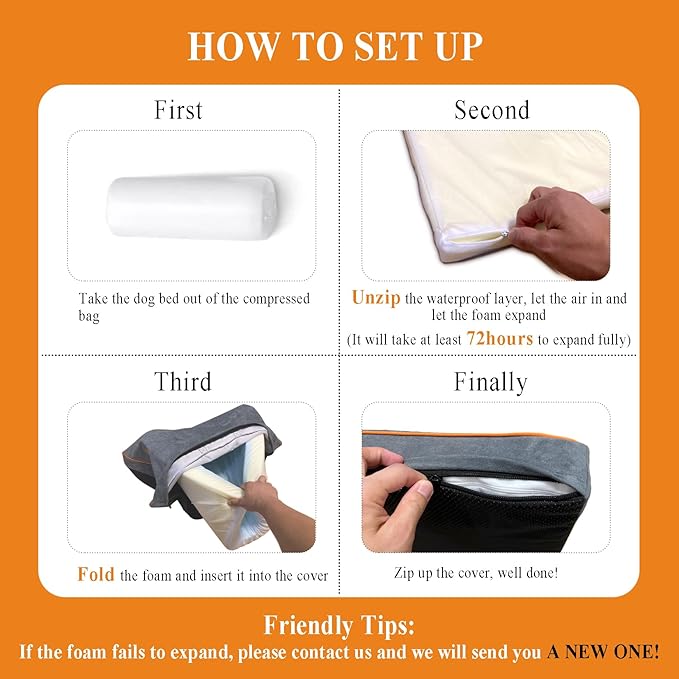 Whoopub Hard-Wearing Orthopedic Dog Bed for Crate, 53x36 Inch, Made of Memory and HR Foam, Two-Sided Use, Providing Soft and Relatively Hard Support, with an Extra Inner Waterproof Protector (Gray)