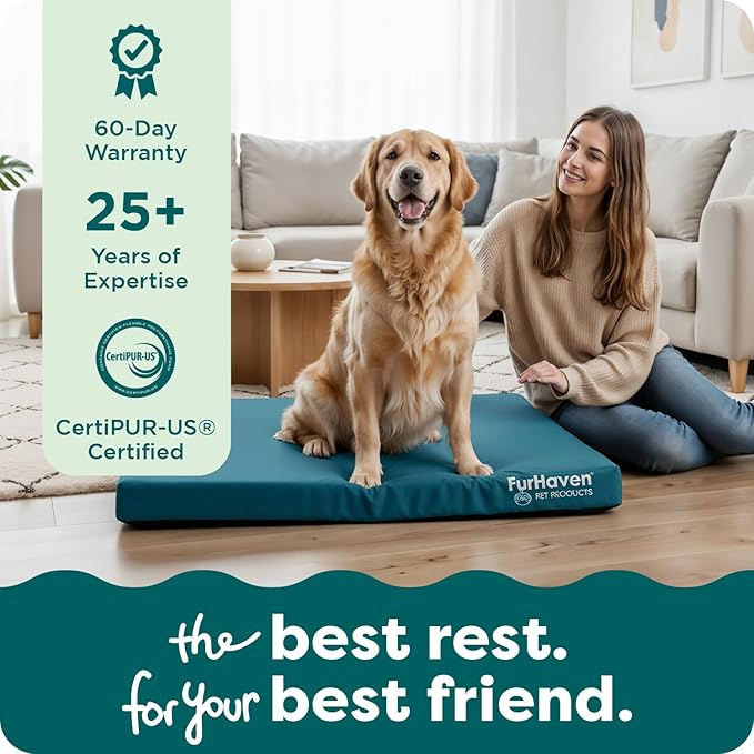 Furhaven Water-Resistant Cooling Gel Dog Bed for Large Dogs w/ Removable Washable Cover, For Dogs Up to 95 lbs - Indoor/Outdoor Logo Print Oxford Polycanvas Mattress - Deep Lagoon, Jumbo/XL