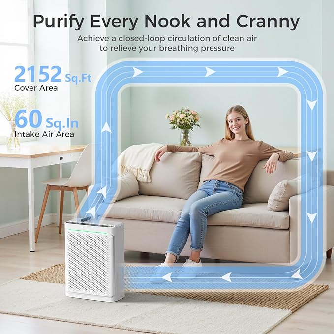 VOOPNU Air Purifiers For Home With Air Quality Display, DH-JHD08(White)
