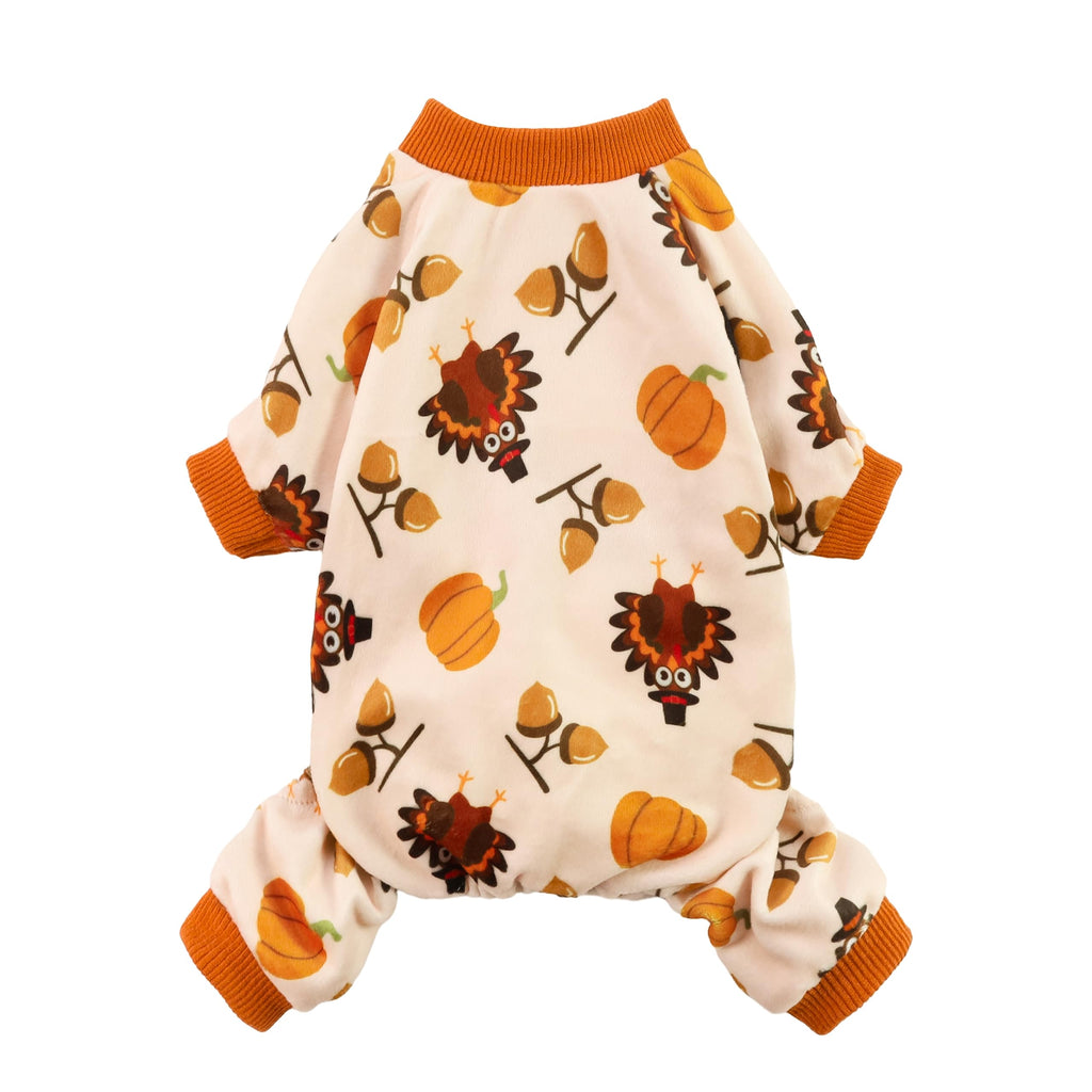 Fitwarm Thanksgiving Turkey Dog Pajamas, Funny Dog Winter Clothes for Small Dogs Girl Boy, Pet Jumpsuit, Cat Onesie with Feet, Lightweight Velvet, Orange, XL