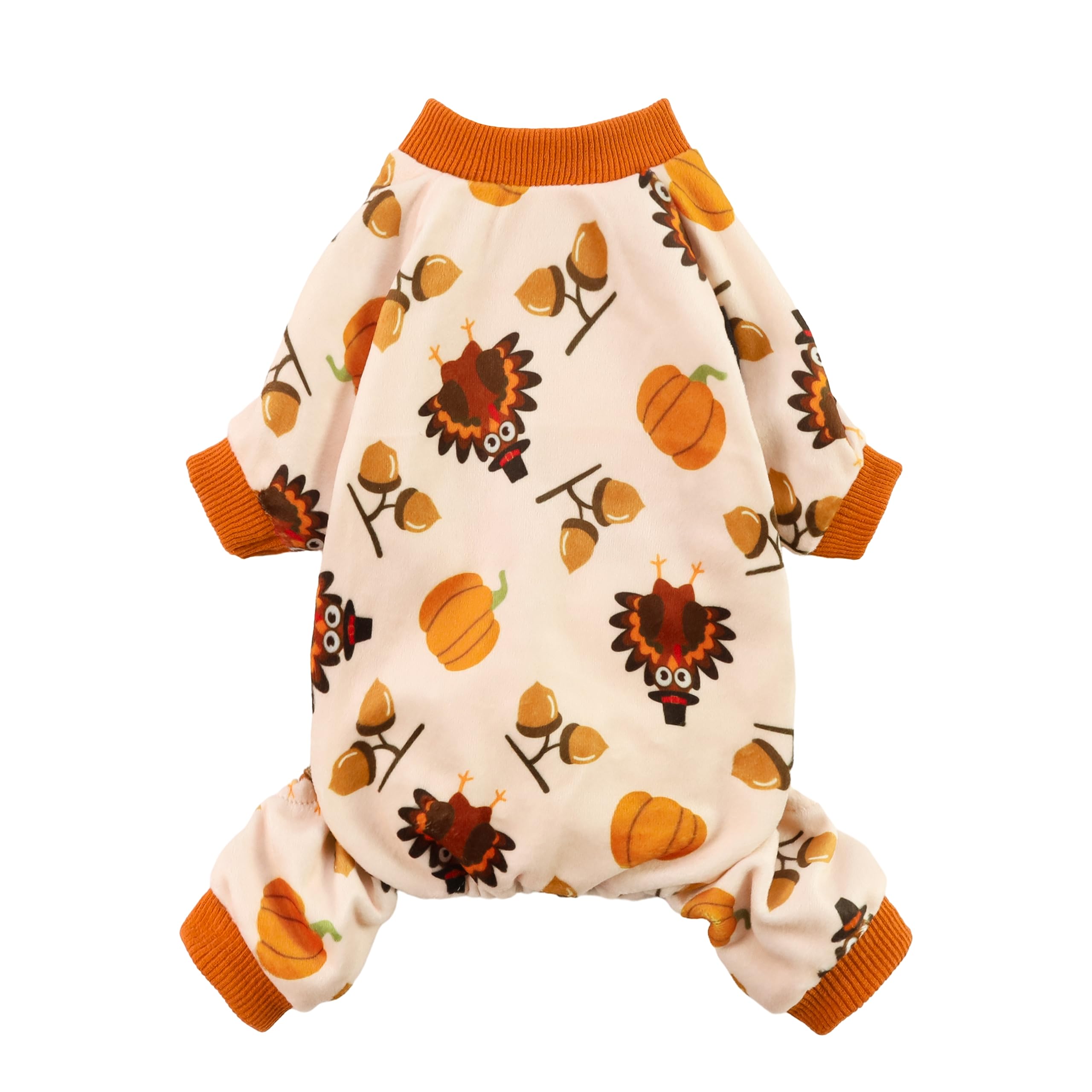 Fitwarm Thanksgiving Turkey Dog Pajamas, Funny Dog Winter Clothes for Small Dogs Girl Boy, Pet Jumpsuit, Cat Onesie with Feet, Lightweight Velvet, Orange, XL