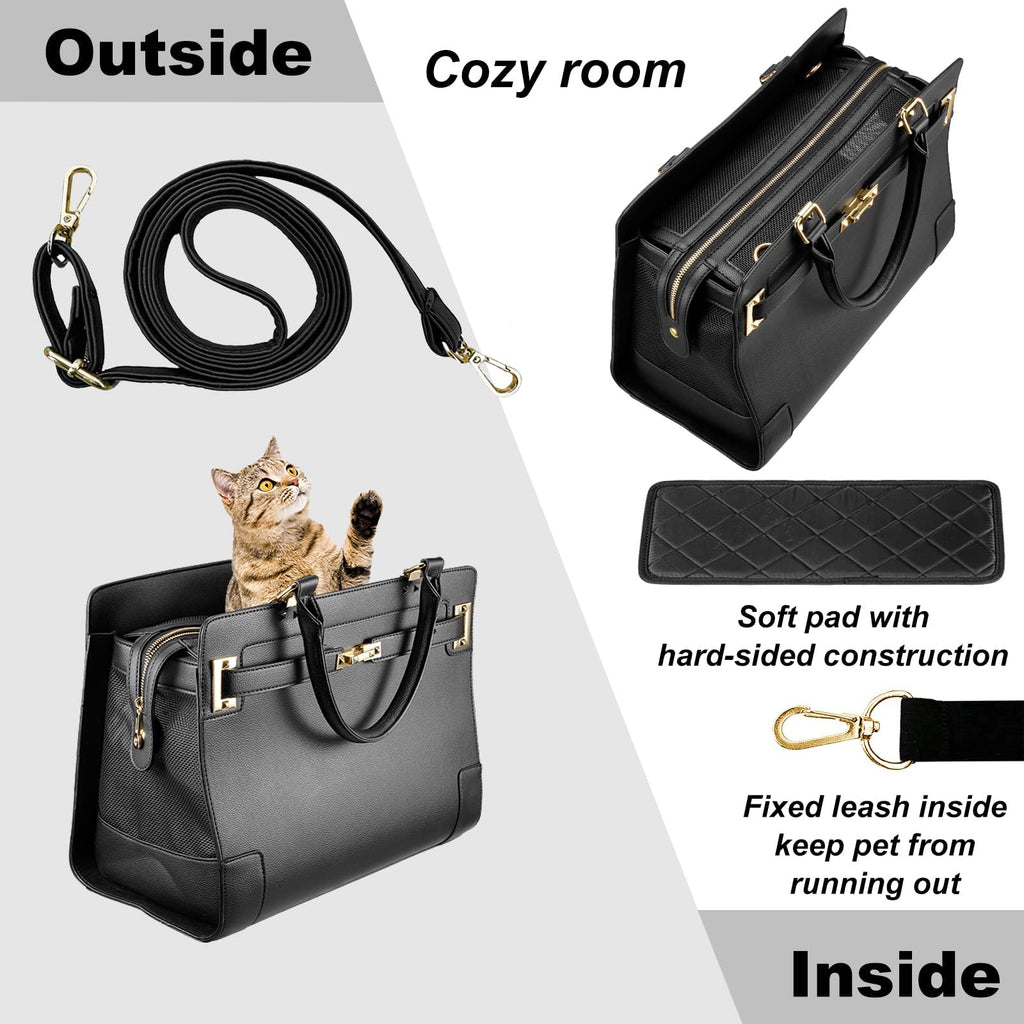 NewEle Fashion Dog Purse Carrier for Small Dogs with Shoulder Strap, Hold Up to 7lbs Quality PU Leather Pet Carrier, Cat Carrier, Airline Approved Puppy Purse Carrier for Travel (Black, Small Size)