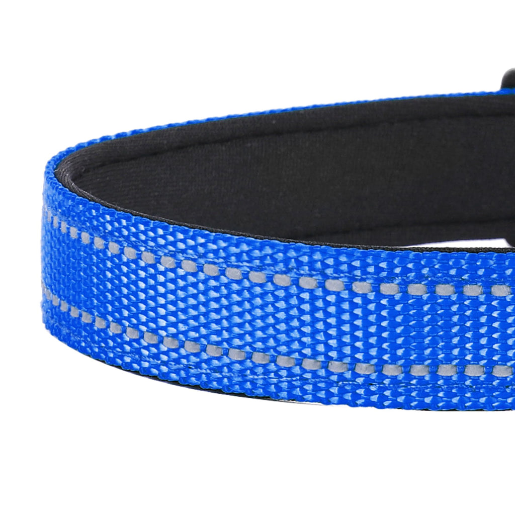 PWOD Reflective Dog Collar, Adjustable Soft Neoprene Padded Nylon Pet Collars with Buckle for Extra Large Dogs, Navy Blue,XL