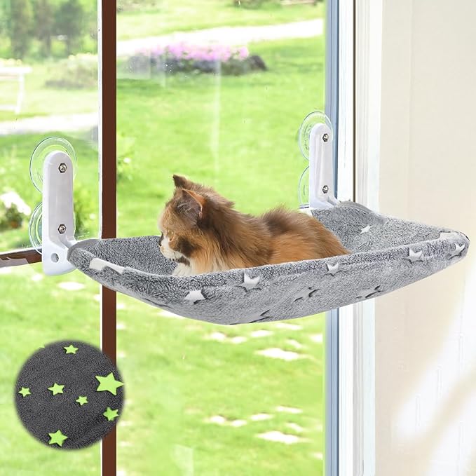 Zoratoo Glow in the Dark Cat Window Perch, Foldable Cordless Pet Hammock