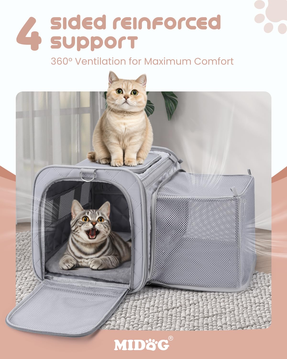 MIDOG Cat Carrier Soft for Small-Medium Cats Up to 15lbs, Airline Approved