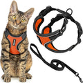 Voyager Escape-Proof Step-in Lock Cat Harness & 5ft Neoprene-Handle Leash Set All-Weather Mesh with Reflective Stitching for Small to Large Cats by Best Pet Supplies, Black Trim-Orange (327), XXS
