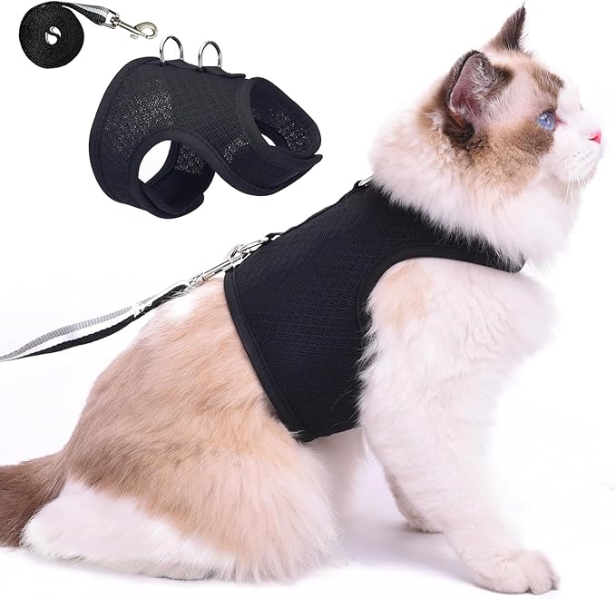 Cat Harness and Leash Set for Walking Escape Proof, Black, Large