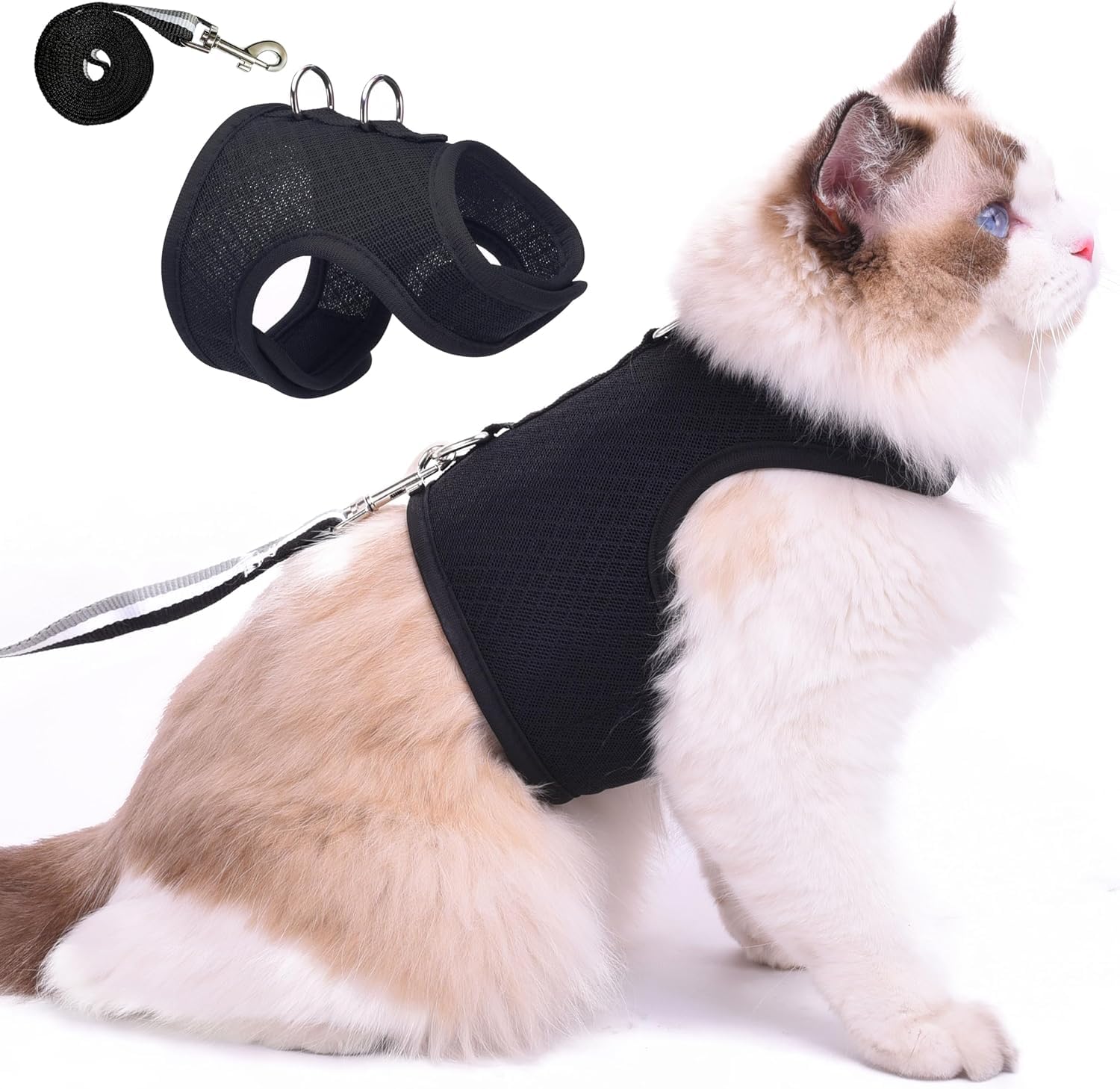 Cat Harness and Leash Set for Walking Escape Proof, Black, Extra Large