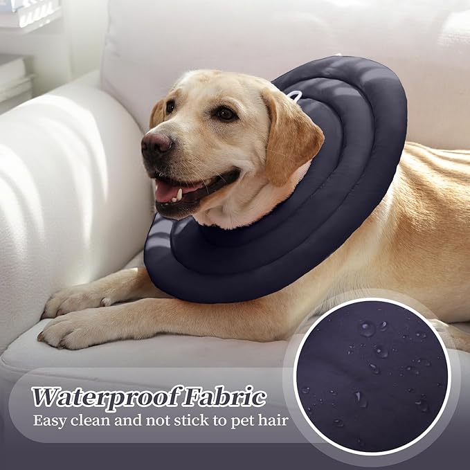 IDOMIK Dog Recovery Collar, Waterproof Soft Dog Cone After Surgery, Comfy Protective Elizabethan Collar Alternative for Dogs Cats, Adjustable Pet Neck Donut Cone Anti-Licking Biting Wounds,Grey,3XL