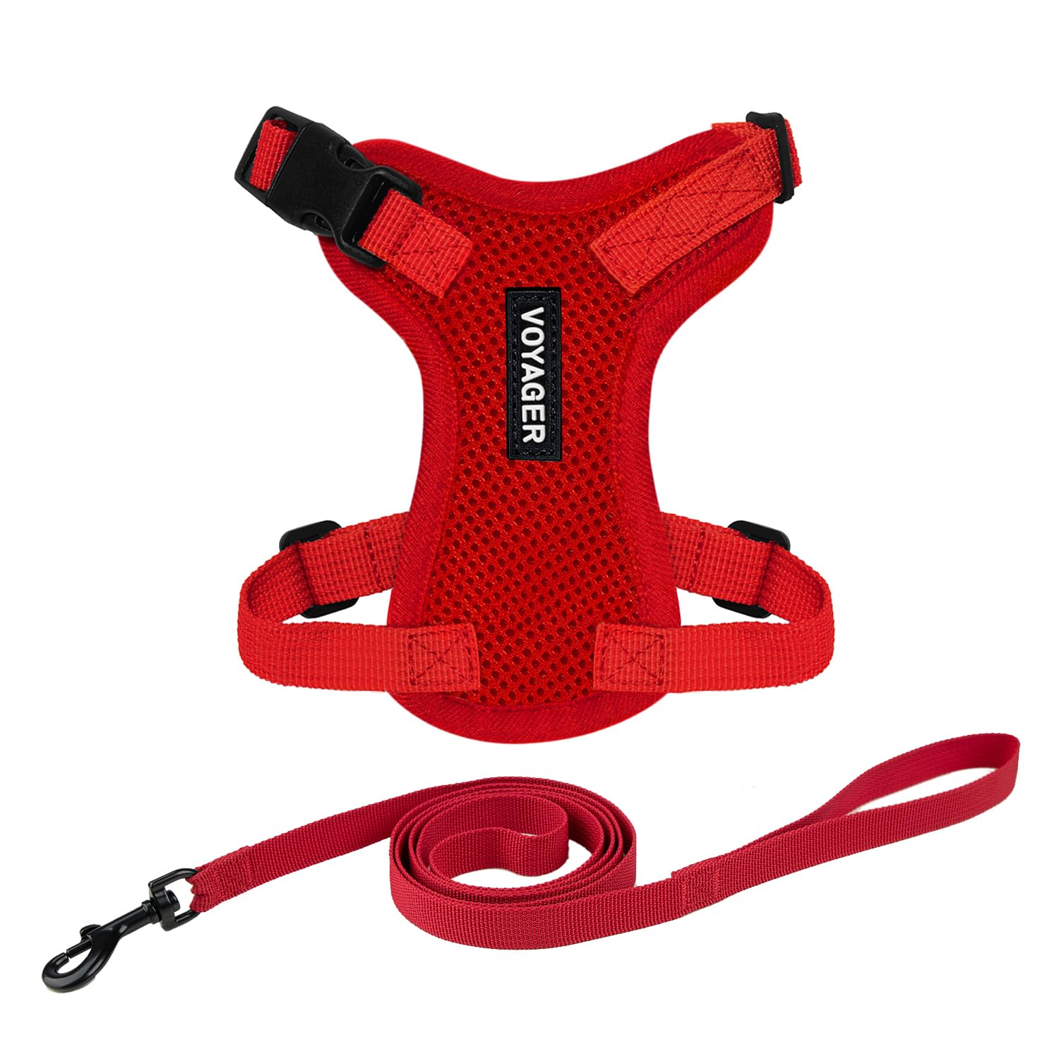 Voyager Escape-Proof Step-in Lock Cat Harness & 5ft Neoprene-Handle Leash Set All-Weather Mesh with Reflective Stitching for Small to Large Cats by Best Pet Supplies, Red, XXXS
