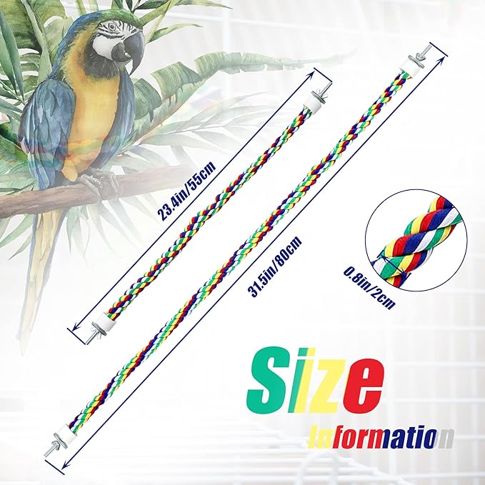 Weewooday 2 Pcs Bird Rope Perches Climbing Rope Bird Cage Accessories for Parrots, Parakeets, Cockatiels, Conures