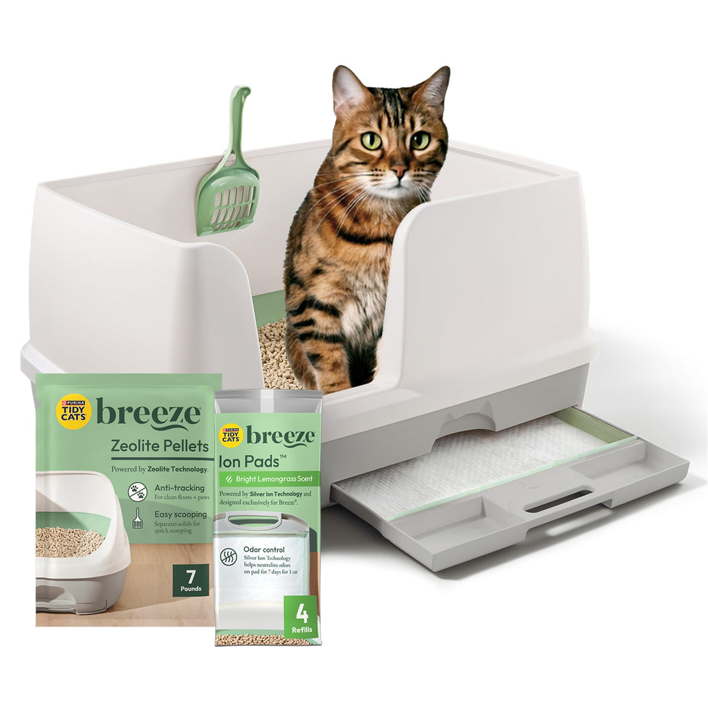 Purina Tidy Cats Breeze Litter Box System Kit with Pellet Cat Litter, XL Litter Box and Litter Box Pads