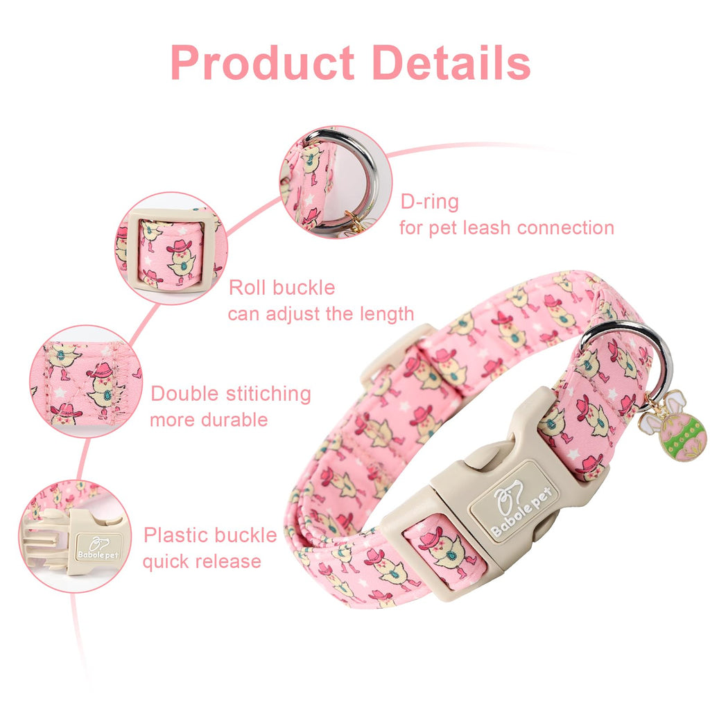 Babole Pet Easter Dog Collar for Small Dogs - Cowgirl Chick Easter Collars for Dogs, Pink Girl Dog Collar, Adjustable Spring Holiday Pet Collars with Quick Release Buckle S