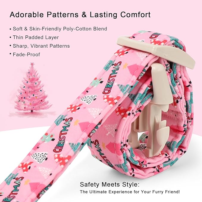 Babole Pet Christmas Dog Collar for Medium Dogs - Cute Xmas Tree Print Pink Christmas Collars for Dogs, Soft Adjustable Winter Holiday Dog Collars with Quick Release Buckle M