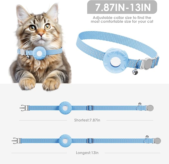 Cat Tracker, GPS Tracker Compatible with Apple Find My App(Only iOS), Waterproof Cat Tracker Collar with Bell and Safety Elastic Buckle, No Monthly Fee, Real-Time Location (Blue)