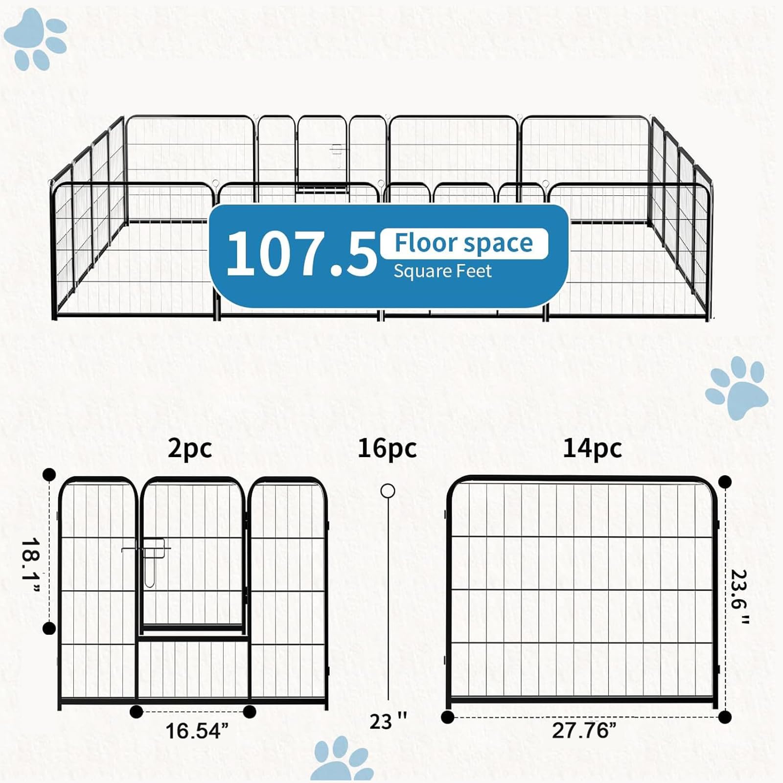 NEWBULIG Dog Playpen Indoor 24 Inch 16 Panels, Metal Outdoor Dog Fence Pen
