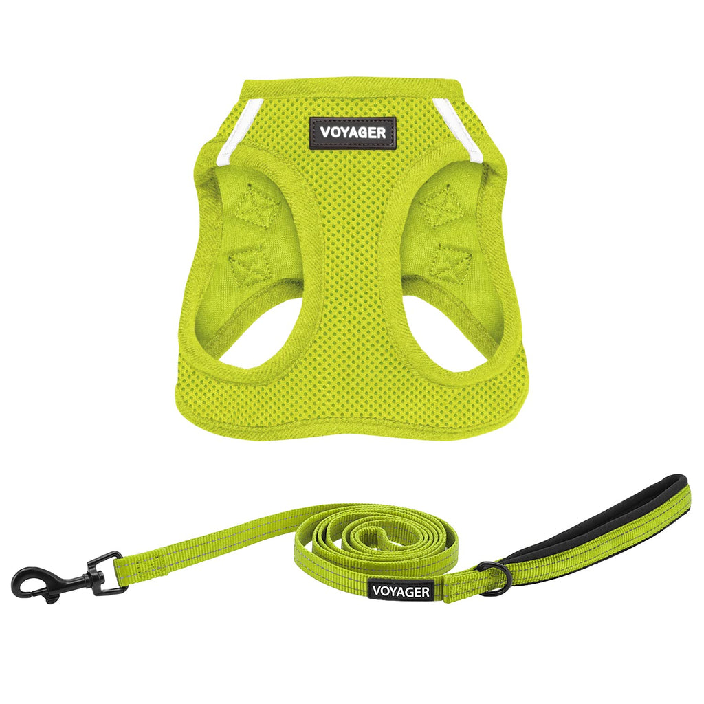 Best Pet Supplies Voyager Step-in Air All Weather Mesh Harness and Reflective Dog 5ft Leash Combo with Neoprene Handle, for Small, Medium and Large Breed Puppies - Lime Green, Medium