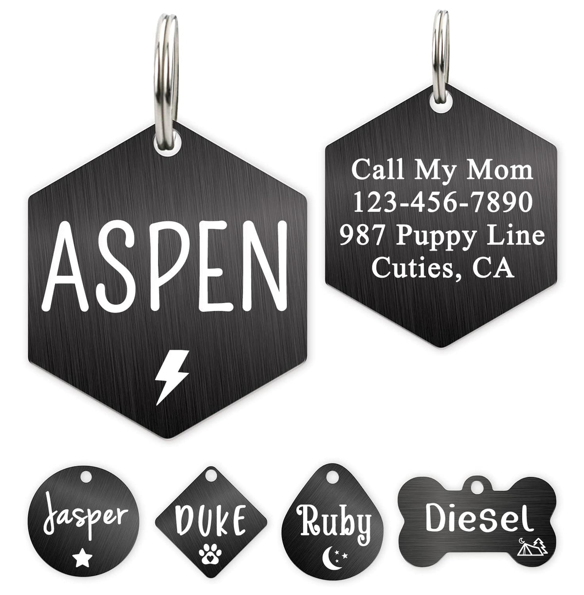 Ultra Joys Custom Personalized Pet ID Tag - Brushed Stainless Steel Heart in Rose Gold, Large