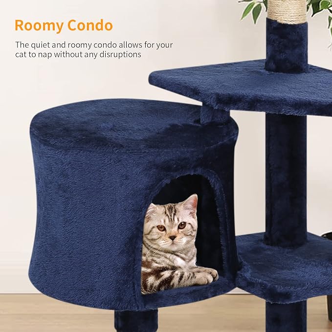 BestPet | 36" Cat Tree Tower | Navy Blue | Sturdy Multi-Level Cat Tree with Plush Condo, Cozy Perch, Sisal Scratching Posts, Hanging Toy and Stable Frame | Easy Assembly | for Kittens & Adult Cats