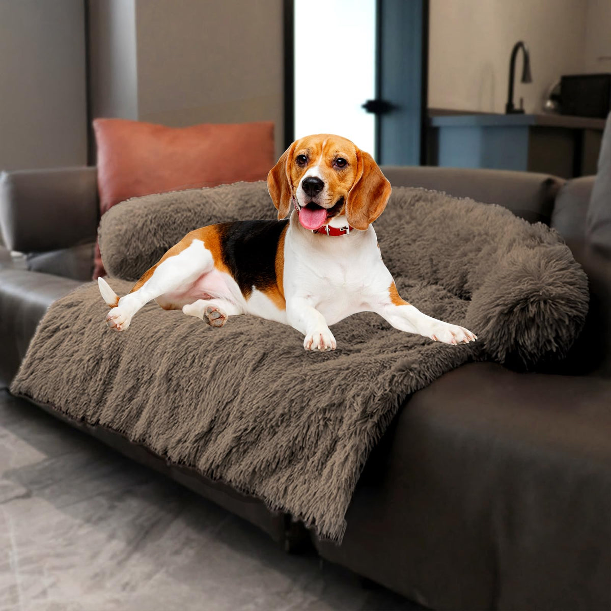 Tinaco Calming Dogs/Cats Bed Mats, Dog Pad Washable Removable Couch Cover, Plush Long Fur Mat for Pets, Waterproof, Perfect for Small, Medium and Large Dogs and Cats (Desert Brown, 45"x37"x 6.0")