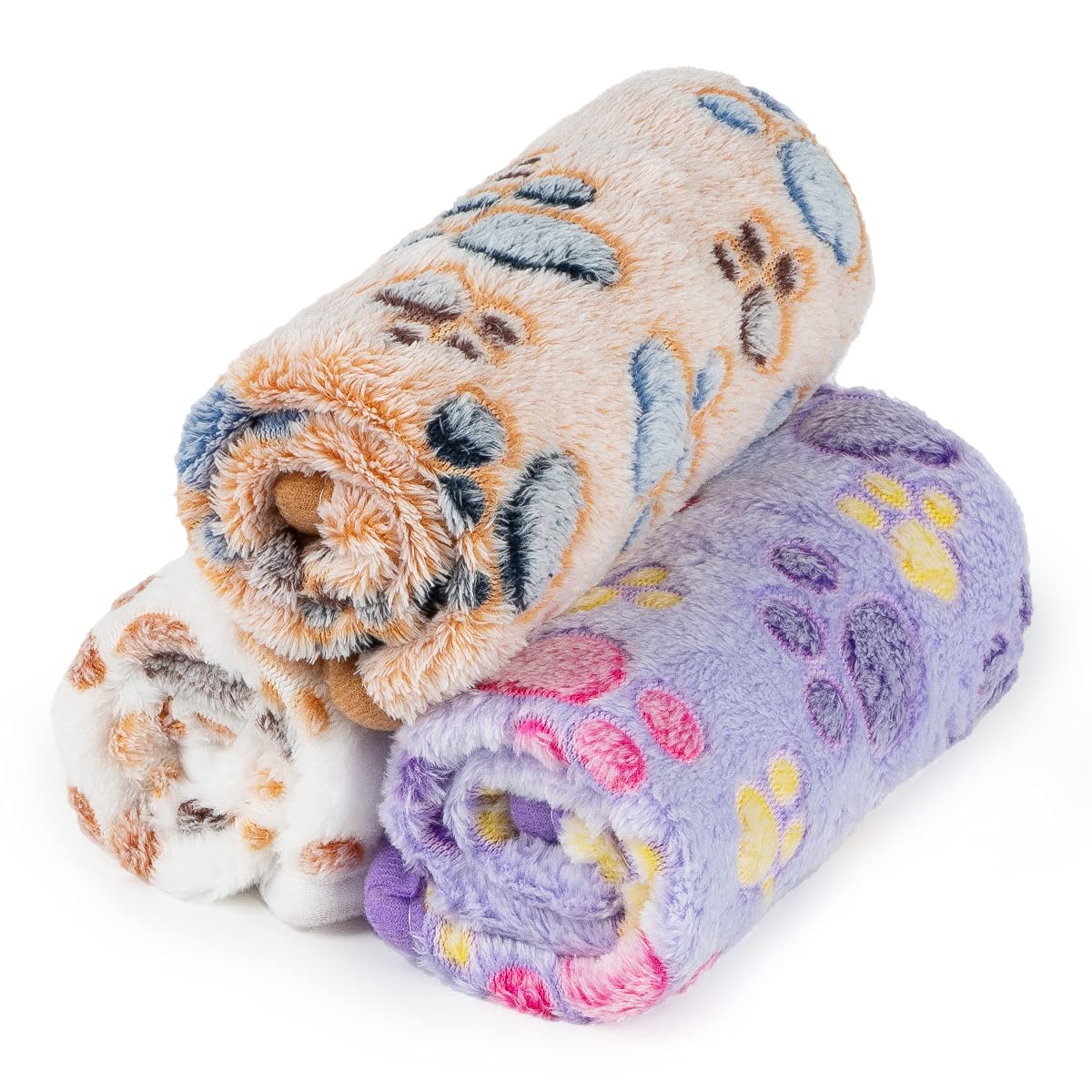 Dono 1 Pack 3 Dog Blankets for Small Dogs, Soft Fluffy Paw Print Pattern Fleece Pet Blanket Warm Sleep Mat, Puppy Kitten Blanket Doggy Mat for Dog Cat Kitten Doggy