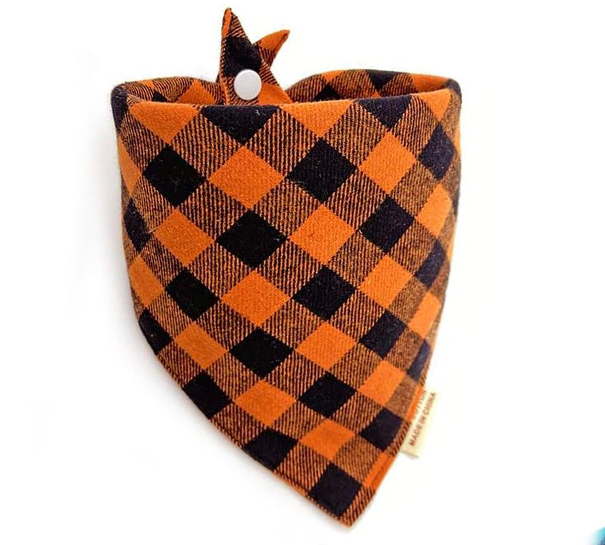 Dog Bandana(Neon Tangerine Buffalo Plaid L)