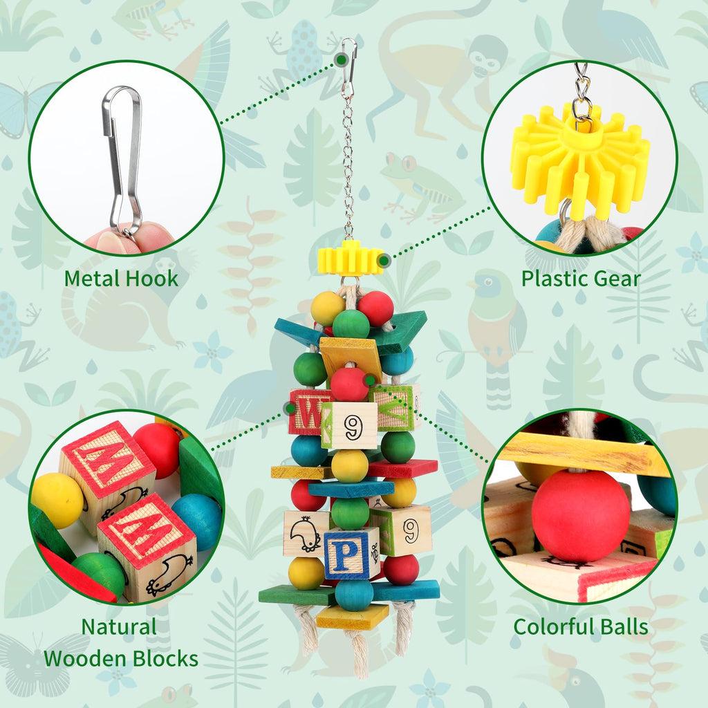 Rypet Hanging Parrot Toys, Wood Rope Chew Blocks for Cockatiels