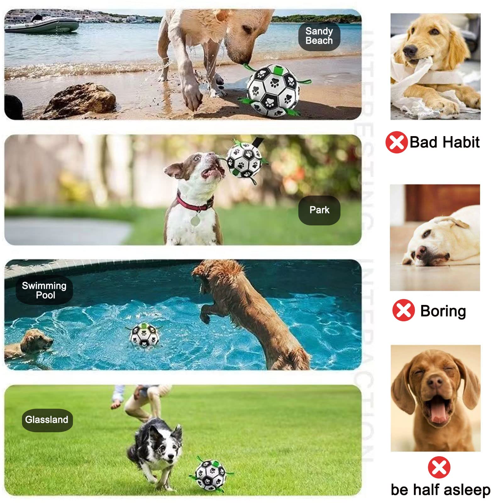 Amasiver Dog Soccer Ball Toys, 8'' World Cup Dog Soccer Ball with Straps, Dogs Birthday Gifts, Water Toy, Herding Ball, Durable Balls for Large Medium Pet, Outdoor Dog Toy (8 Inch-Large)