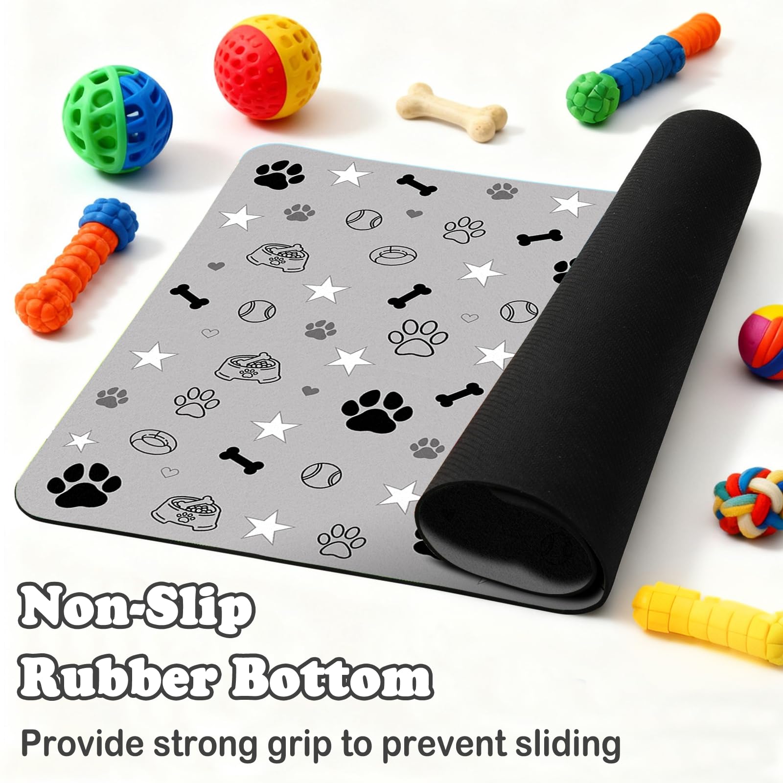 Dog Food Mat for Pet Cat Food Mat, Gray Absorbent Quick Dry Dog Bowl Mats for Food and Water, Non-Slip Cat Pet Feeding Mats for Floor Placemats 12"x20"