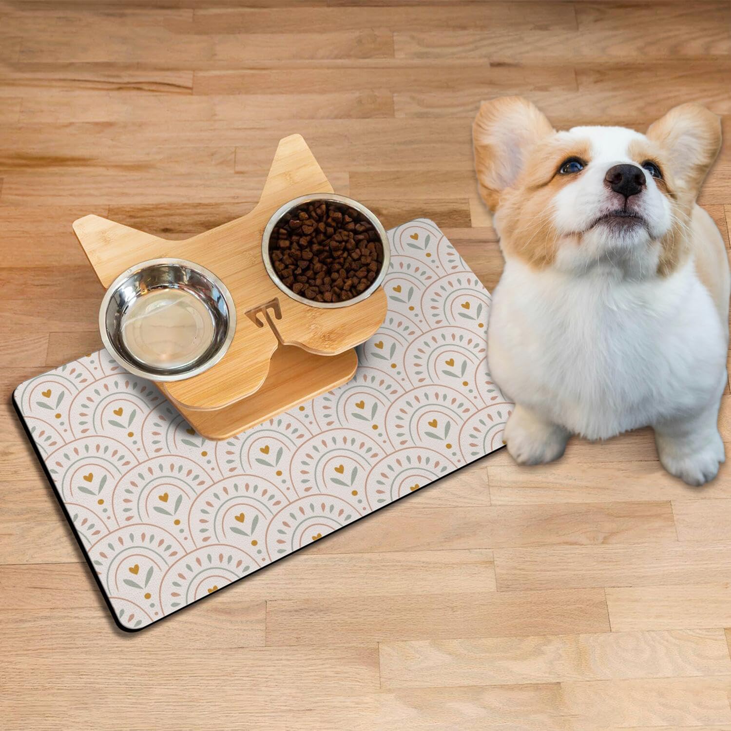 Absorbent Pet Dog Bowl Mat for Food and Water, Pet Cat Food Feeding Mat with Non Slip Rubber Backing, Dog Food Mats for Floors Waterproof, 16"x24"