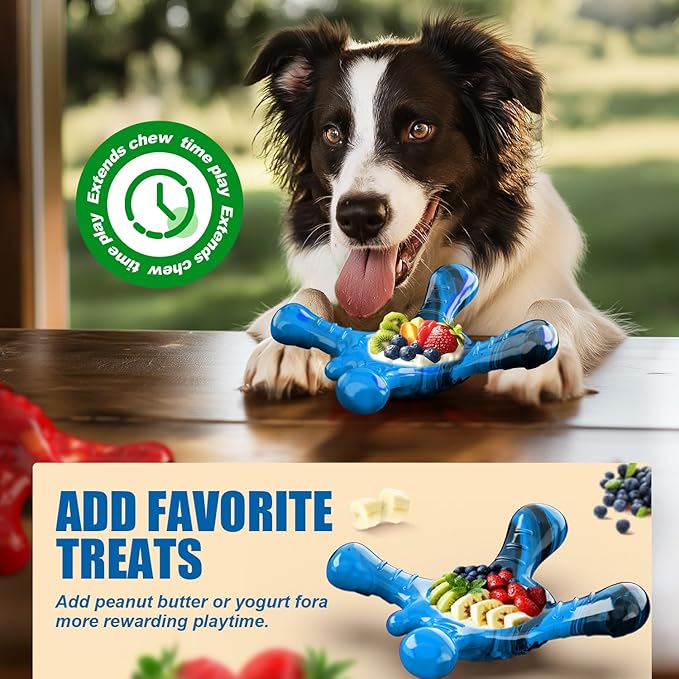 Ouilter Dog Toys for Aggressive Chewers, Nylon Indestructible Toy for Medium Large Dogs, Hedgehog-Shaped Chew Toys with Bacon Flavor, Long Lasting, Dog Toys for Boredom, Blue