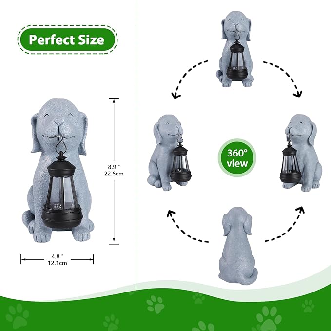 HSLILIMING Solar Dog Garden Statue with Lantern, Outdoor Waterproof Dog Figurine Decor for Patio Yard Lawn, Birthday Garden Gifts for Women Mom Grandma, Housewarming Gift New Home