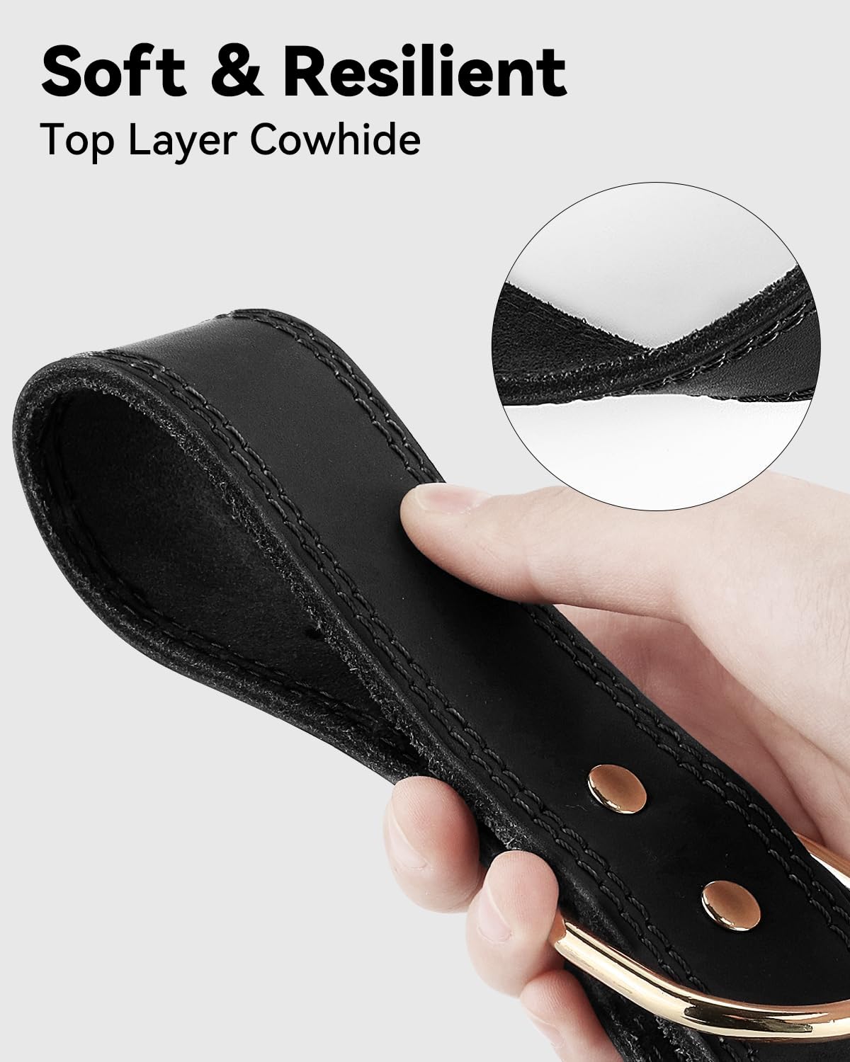 Joytale Leather Dog Collar for Medium Dogs, Genuine Thick Solid Leather, Heavy Duty Sturdy Pet Collar, Adjustable Metal Pin Buckle for Reliable Daily Training and Walking, Black, M