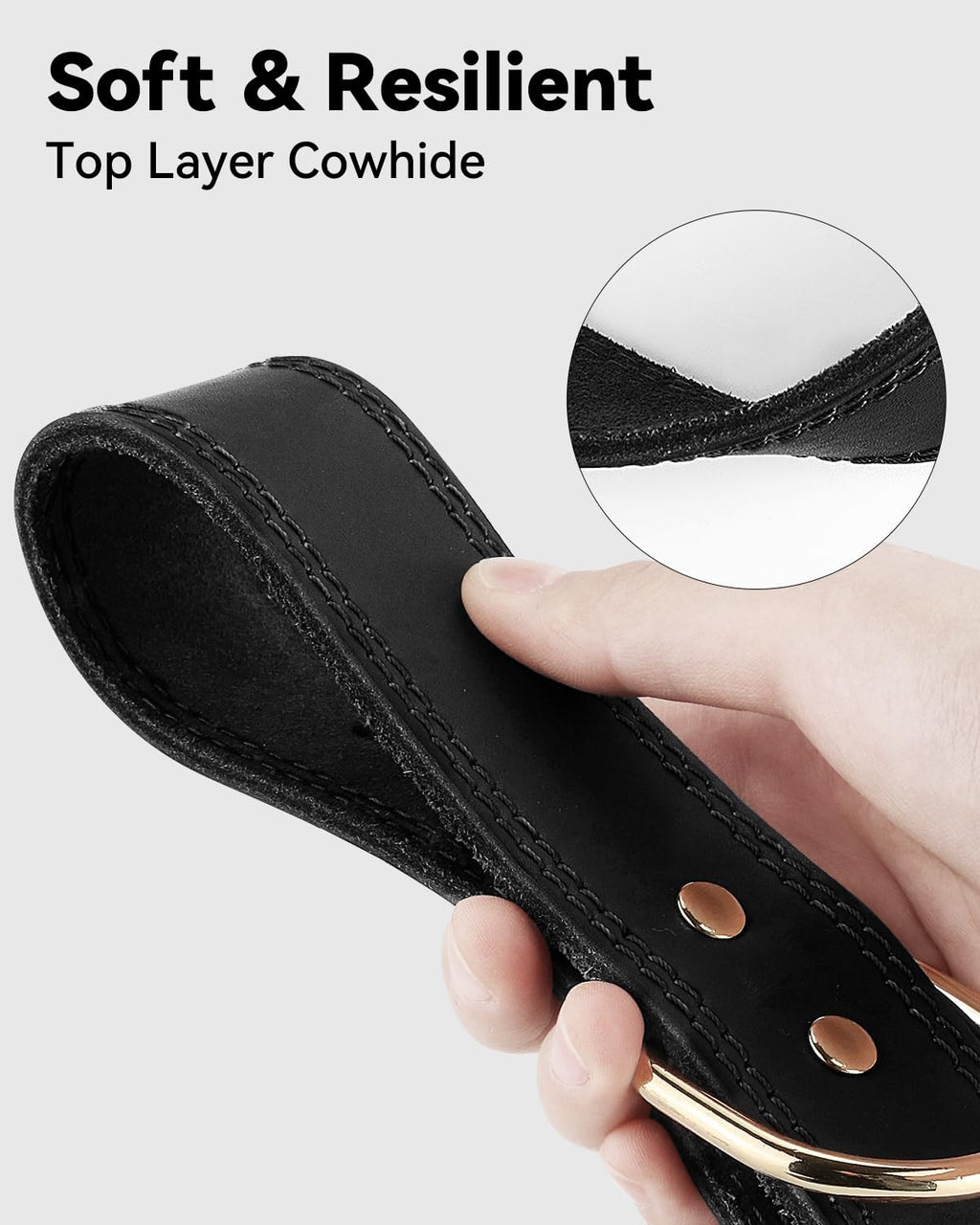 Joytale Leather Dog Collar for Medium Dogs, Genuine Thick Solid Leather, Heavy Duty Sturdy Pet Collar, Adjustable Metal Pin Buckle for Reliable Daily Training and Walking, Black, M