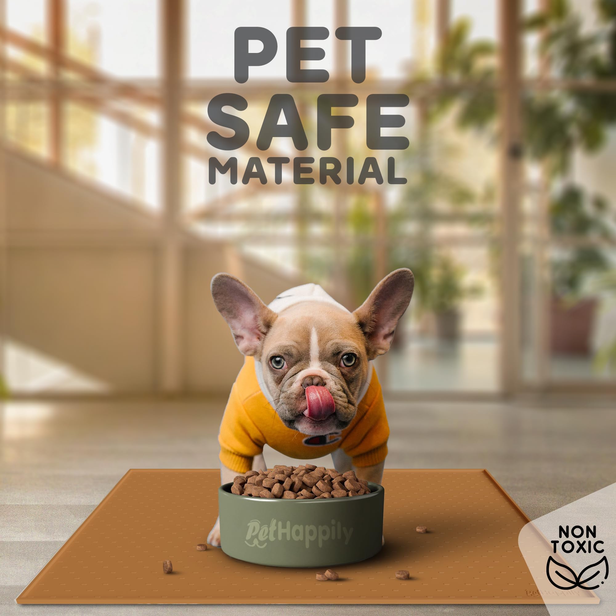 PetHappily Dog Food Mat - Raised Edges Dogs Mat for Food and Water Prevent Spill, Waterproof Cat Food Mats Protect Floors, Easy Clean Dog Bowl Mats for Food and Water, Silicone Pet Food Tray
