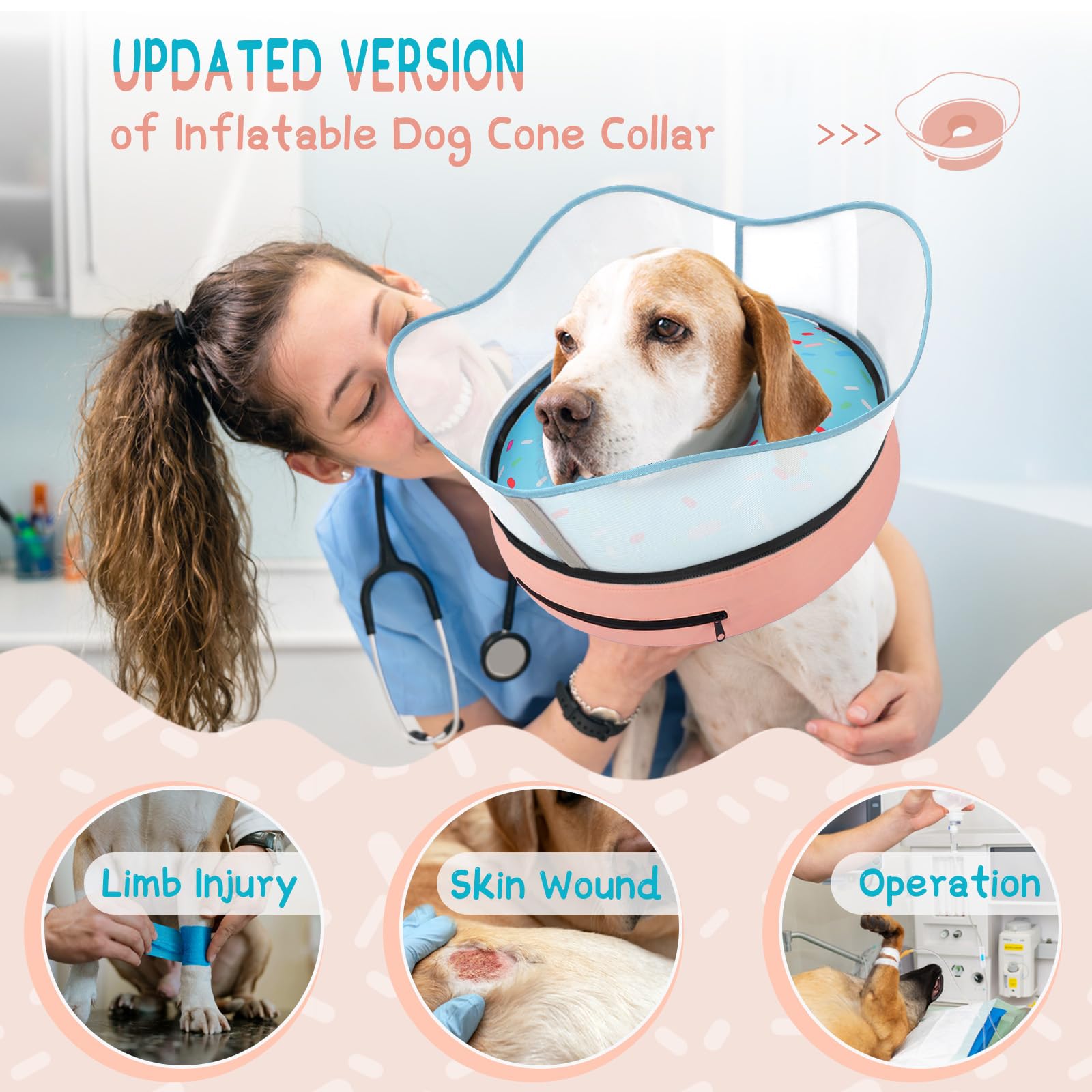 Supet Raised Inflatable Dog Cone Collar to Stop Licking, Soft Dog Cone Alternative After Surgery, Doggie Neck Donut Collar for Small Medium Large Dogs