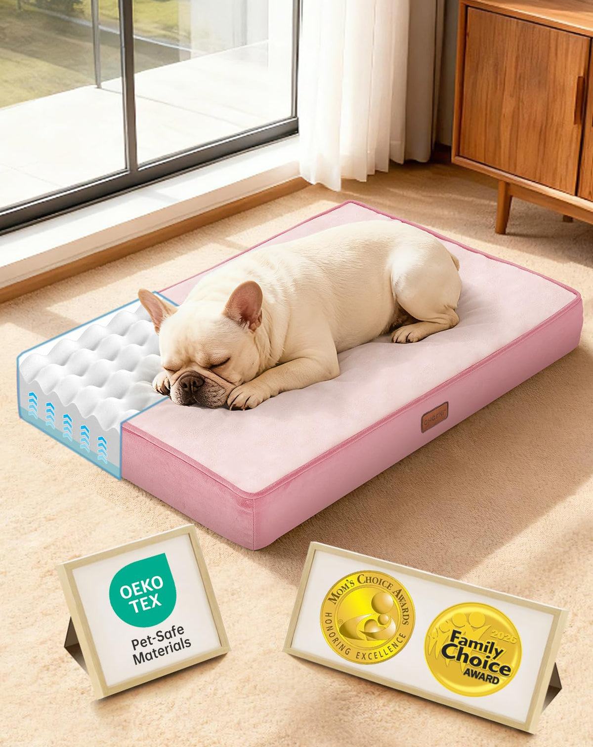 OhGeni Orthopedic Waterproof Large Dog Bed, Memory Foam, 41 inch-XL(Gray)