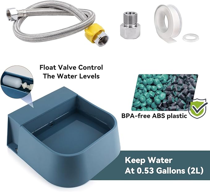 PETLESO Dog Water Bowl Dispenser, Automatic Water Dispenser for Dogs with 3/4'' Hose, Auto-Fill Cat Water Fountain, Pet Water Dish for Outside Animals, Chickens Rabbits, 2L