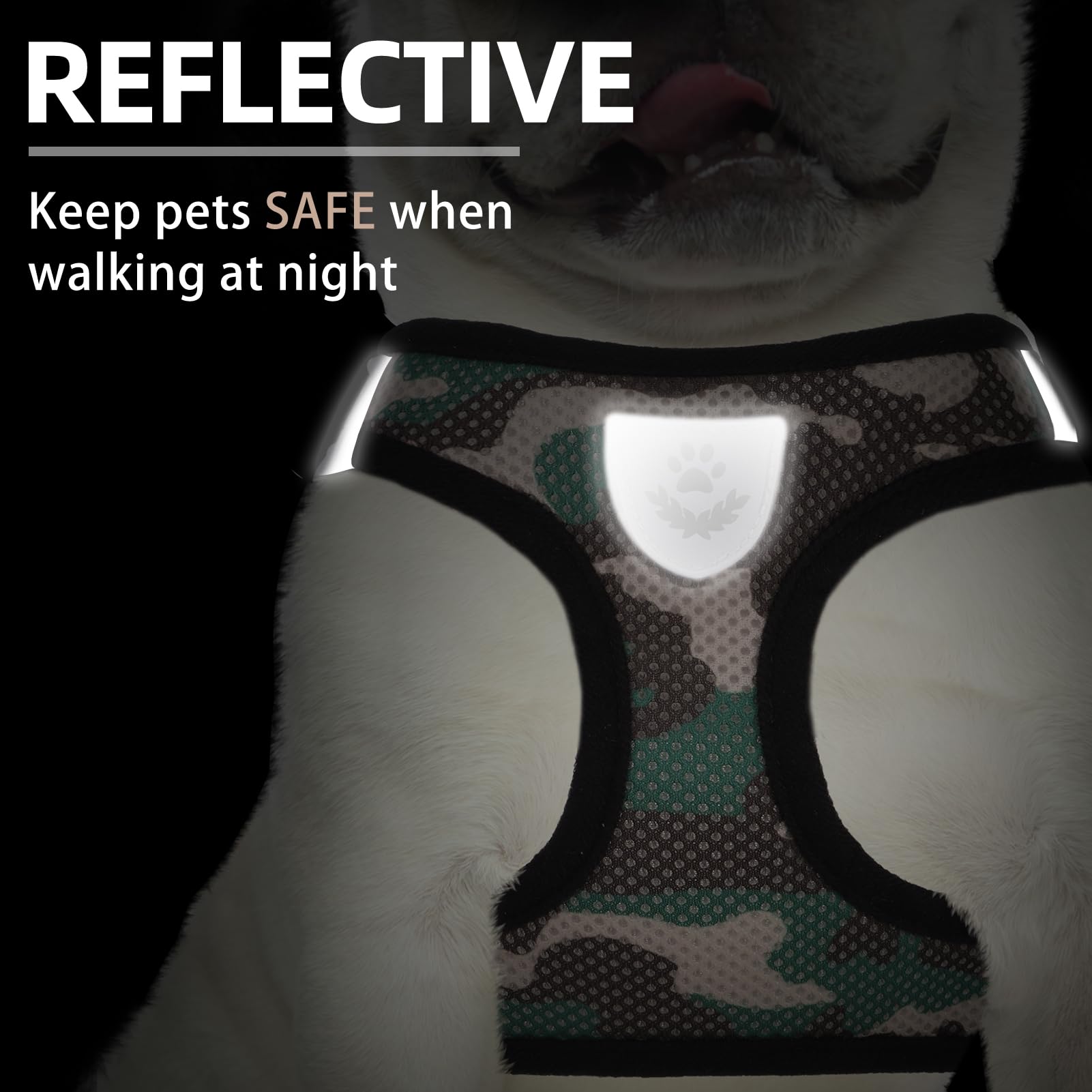 PUPTECK Adjustable Dog Harness Collar and Leash Set Step in No Pull Pet Harness for Small Medium Dogs Puppy and Cats Outdoor Walking Running, Soft Mesh Padded Reflective Vest Harnesses
