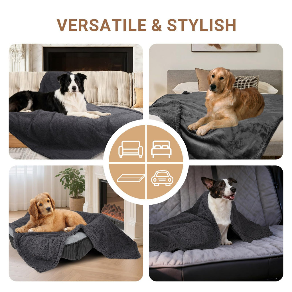 ZAKAPAWS Waterproof Dog Blanket for Large Dogs - Reversible Washable Pet Blanket, Soft Sherpa Fleece Furniture Protector, Cat Throw Bed Couch, Grey,50"x60"